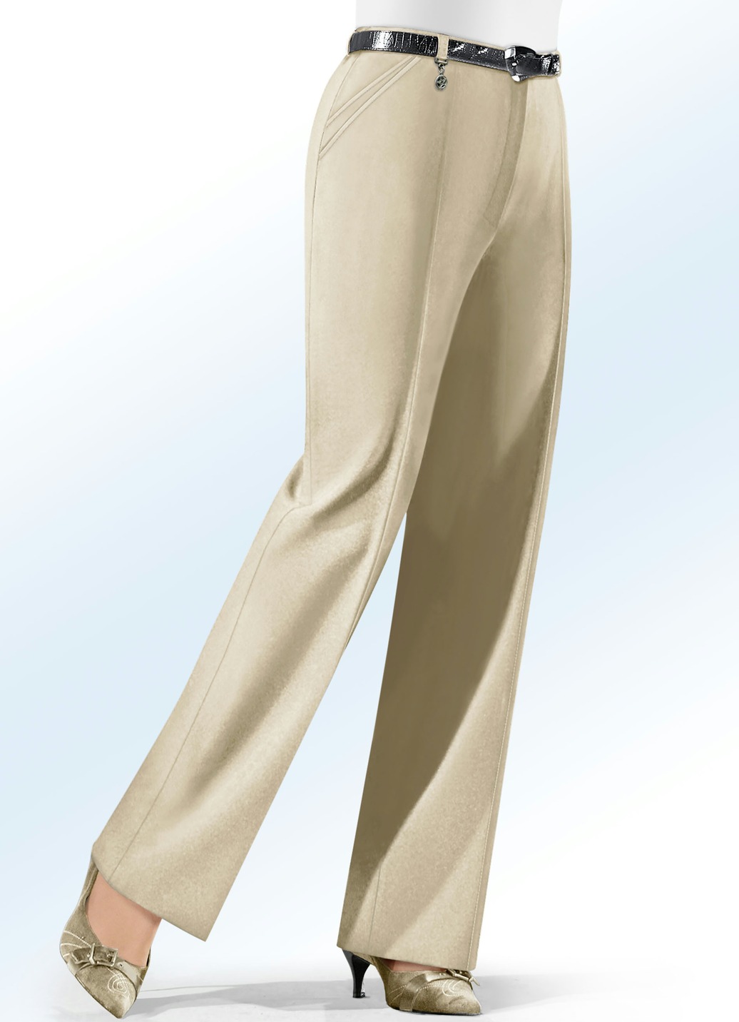 Hose mit Zieranhänger in 6 Farben, Beige, Größe 48 von KLAUS MODELLE