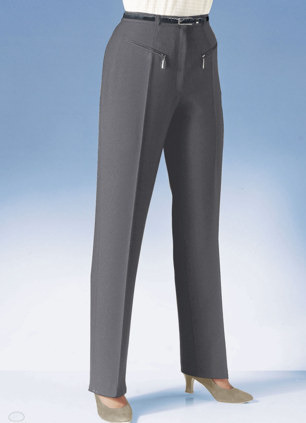 Hose mit paspelierten Reißverschluss-Taschen, Dunkelgrau, Größe 18 von KLAUS MODELLE