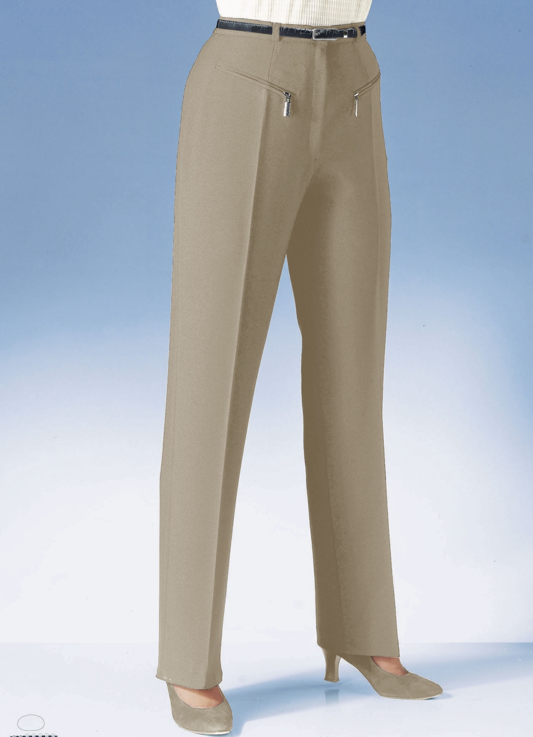 Hose mit paspelierten Reißverschluss-Taschen, Sand, Größe 18 von KLAUS MODELLE