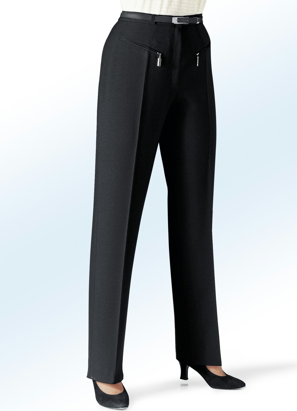 Hose mit paspelierten Reißverschluss-Taschen, Schwarz, Größe 20 von KLAUS MODELLE
