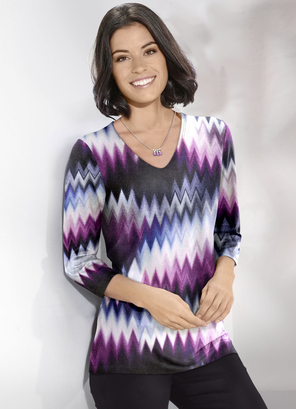 Pullover in Feinstrick, Beere-Blau-Multicolor, Größe 50 von KLAUS MODELLE