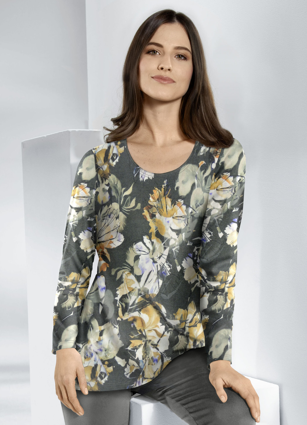 Pullover in Feinstrick, Grafit-Multicolor, Größe 52 von KLAUS MODELLE