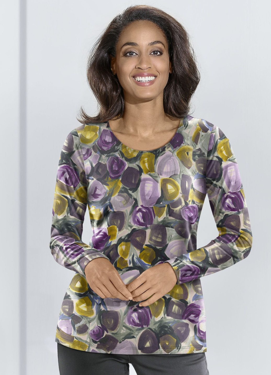Pullover in Feinstrick, Lila-Messing-Multicolor, Größe 42 von KLAUS MODELLE