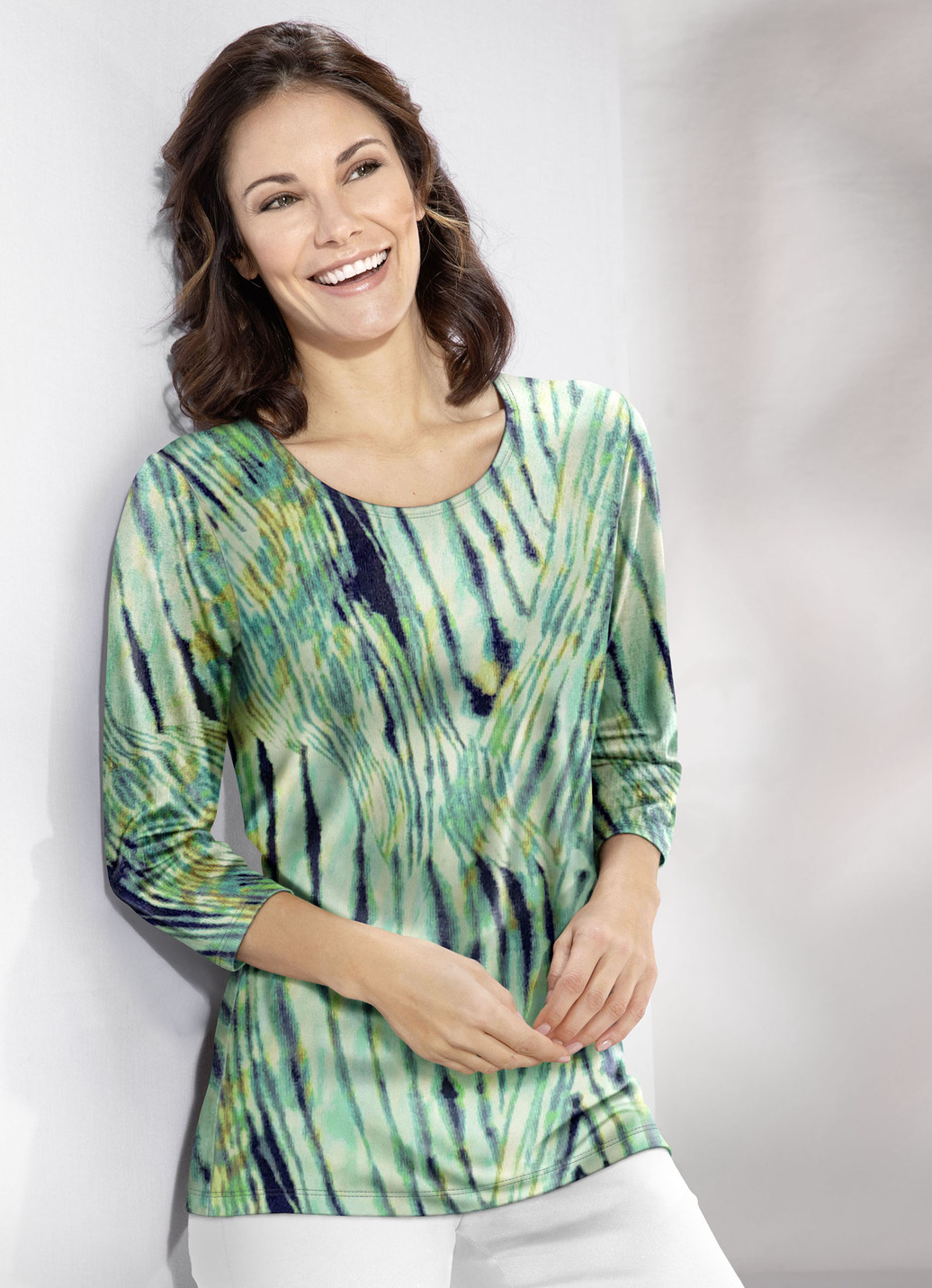 Pullover in Feinstrick, Lindgrün-Multicolor, Größe 38 von KLAUS MODELLE