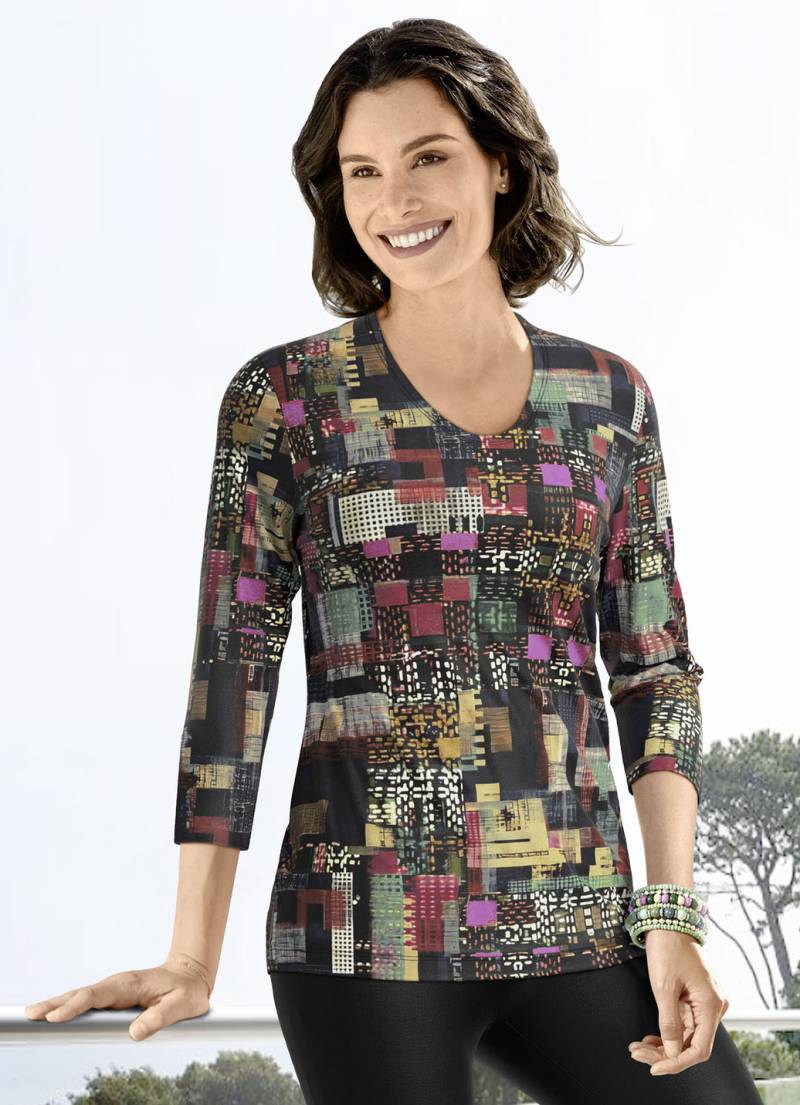 Pullover in Feinstrick, Schwarz-Multicolor, Größe 48 von KLAUS MODELLE