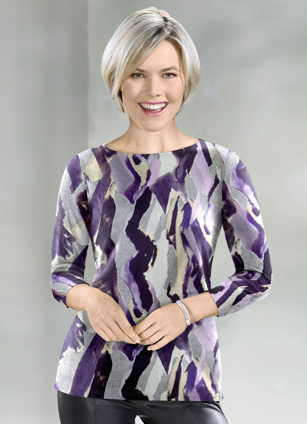 Pullover in Feinstrick, Viola-Creme-Multicolor, Größe 38 von KLAUS MODELLE