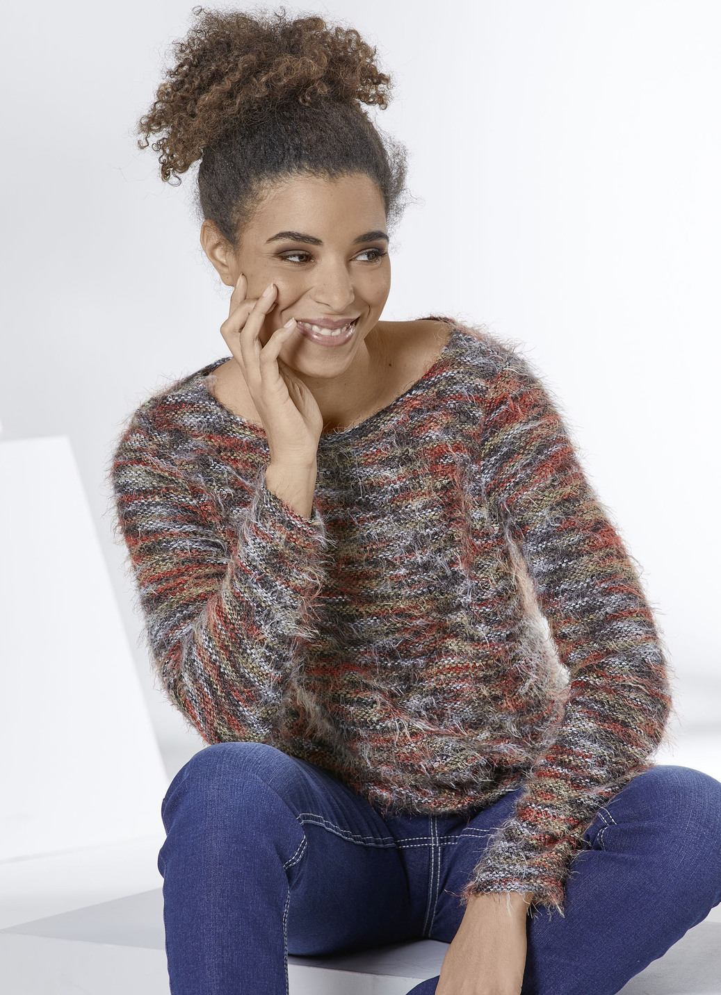 Pullover in superflauschiger Qualität, Terra-Braun-Multicolor, Größe 46 von KLAUS MODELLE