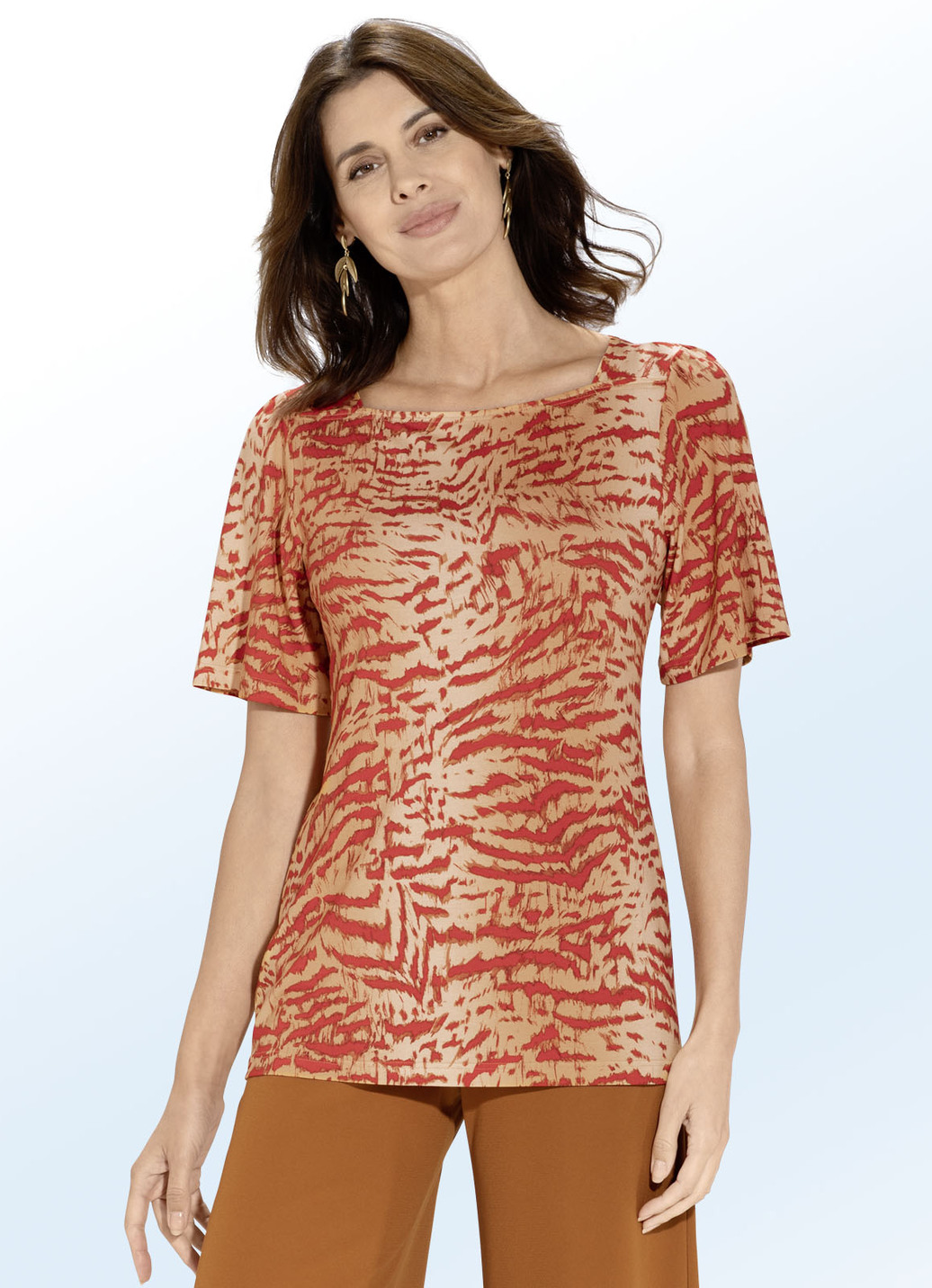 Shirt mit dezenter Kräuselung an den Ärmeln, Orange-Rot, Größe 44 von KLAUS MODELLE