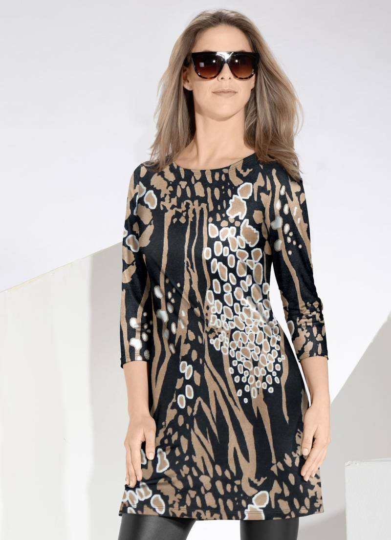 Strick-Tunika in Feinstrick, Anthrazit-Nugat-Ecru, Größe 50 von KLAUS MODELLE