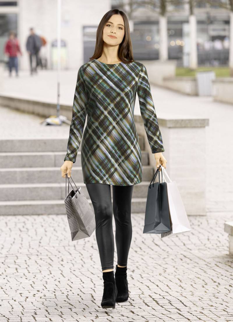 Strick-Tunika in Feinstrick, Ecru-Petrol-Multicolor, Größe 40 von KLAUS MODELLE