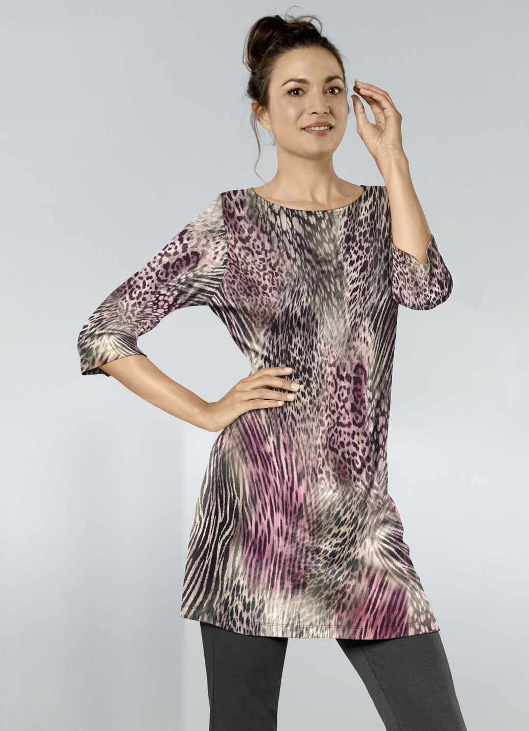 Strick-Tunika mit Tierfelldessin, Rosé-Multicolor, Größe 44 von KLAUS MODELLE