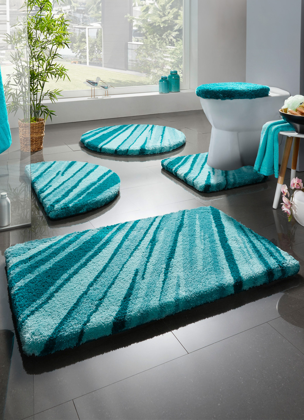 Badgarnitur von Kleine Wolke, Größe 108 (Stand-WC-Vorleger, 50/ 55 cm), Aqua von KLEINE WOLKE