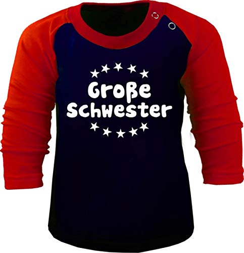 Baby/Kinder Baseball Langarm T-Shirt (Farbe: Navy-rot) (Gr. 122/128) Großer Bruder von Kleiner Fratz