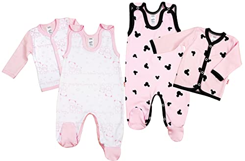 KLEKLE Baby 2 er Set - 2x Baby Strampler und 2x Wickelshirt - Baby Shirt und Schlafanzug für Mädchen - 2-Pack - 100% Baumwolle - Babykleidung - 6-9m - Maus und Bär - Rosa von KLEKLE