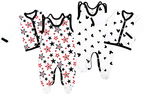 KLEKLE Baby 2 er Set - 2x Baby Strampler und 2x Wickelshirt - Baby Shirt und Schlafanzug für Unisex - 2-Pack - 100% Baumwolle - Babykleidung - 0-1m - Weiße Maus und Sterne - Weiß von KLEKLE