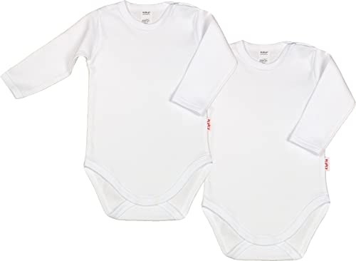 KLEKLE Baby Body - Body Langarm Unisex - 2er-Pack - mit Druckknöpfen - 100% Baumwolle - Babykleidung - 18m - 2 Jahre - Weiß von KLEKLE