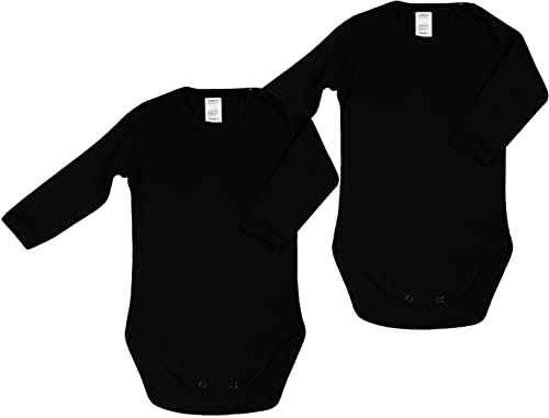 KLEKLE Baby Body - Body Langarm - Unisex - 2er-Pack - mit Druckknöpfen - 100% Baumwolle - Babykleidung - 3m-6m - Schwarz von KLEKLE