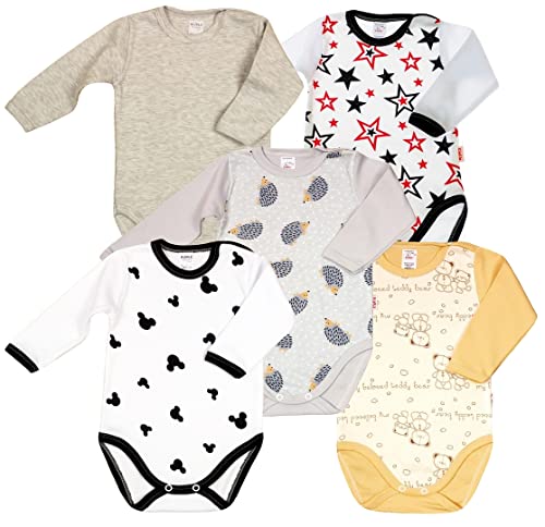 KLEKLE Baby Body - Body Langarm Unisex - 5er-Pack - mit Druckknöpfen - 100% Baumwolle - Babykleidung - Grau - 62 von KLEKLE