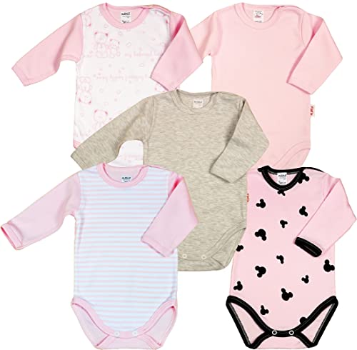 KLEKLE Baby Body - Body Langarm Unisex - 5er-Pack - mit Druckknöpfen - 100% Baumwolle - Babykleidung - Rosa - 80 von KLEKLE