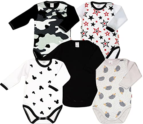 KLEKLE Baby Body - Body Langarm Unisex - 5er-Pack - mit Druckknöpfen - 100% Baumwolle - Babykleidung - Schwarz und Weiß - 86 von KLEKLE