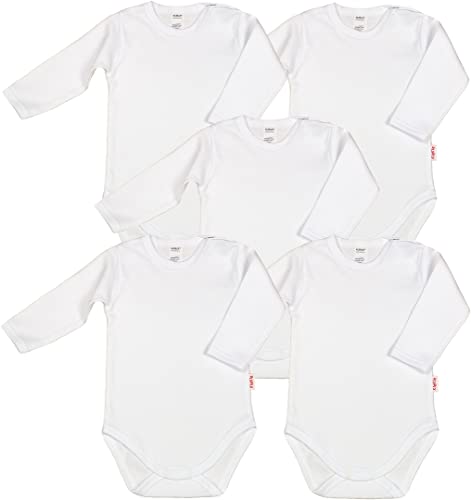 KLEKLE Baby Body - Body Langarm Unisex - 5er-Pack - mit Druckknöpfen - 100% Baumwolle - Babykleidung - Weiß - 104 von KLEKLE