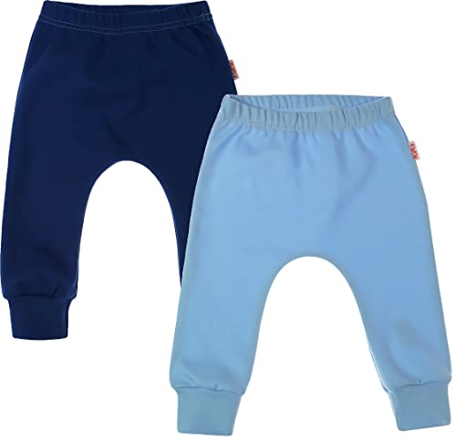 KLEKLE Pumphose - Lange Babyhosen mit elastischem Gummi - Baby Hosen 2er Pack - Unisex - Oeko-TEX-Zertifikat Standard 100-104 - Blau und Marineblau von KLEKLE