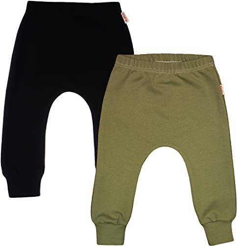 KLEKLE Pumphose - Lange Babyhosen mit elastischem Gummi - Baby Hosen 2er Pack - Unisex - Oeko-TEX-Zertifikat Standard 100-104 - Khaki und Schwarz von KLEKLE