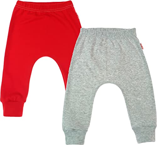 KLEKLE Pumphose - Lange Babyhosen mit elastischem Gummi - Baby Hosen 2er Pack - Unisex - Oeko-TEX-Zertifikat Standard 100-104 - Rot und Melange von KLEKLE