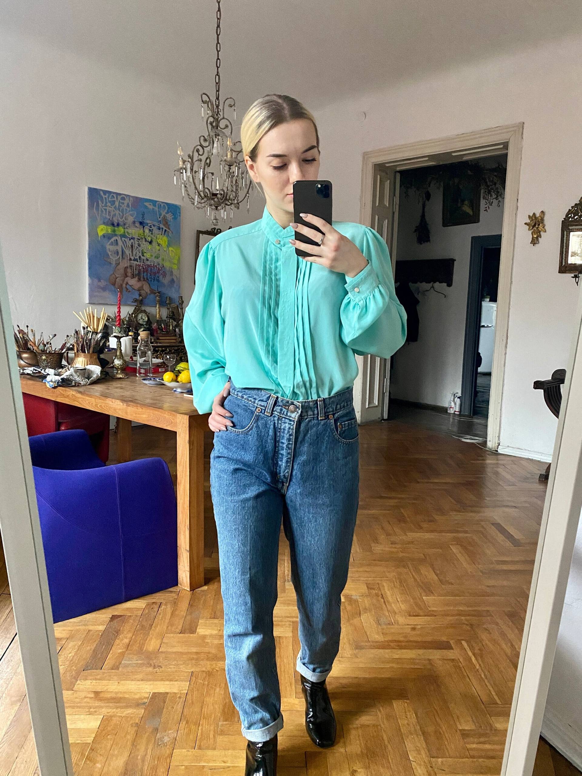 Vintage Hellgrüne Bluse, Puffärmel Shirt von KLEMvintage