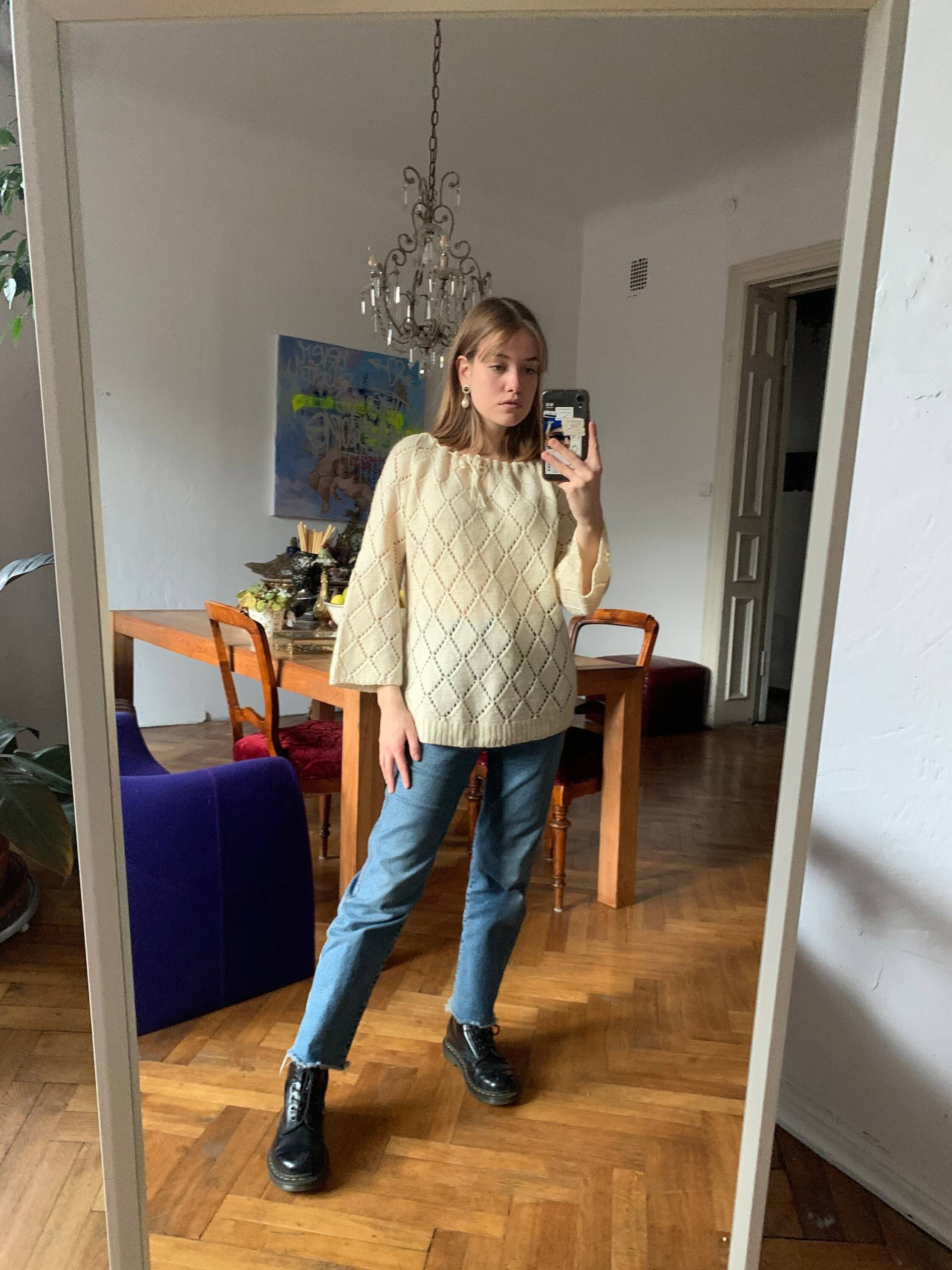 Vintage Weiß Creme Häkelpullover, Wolltop von KLEMvintage