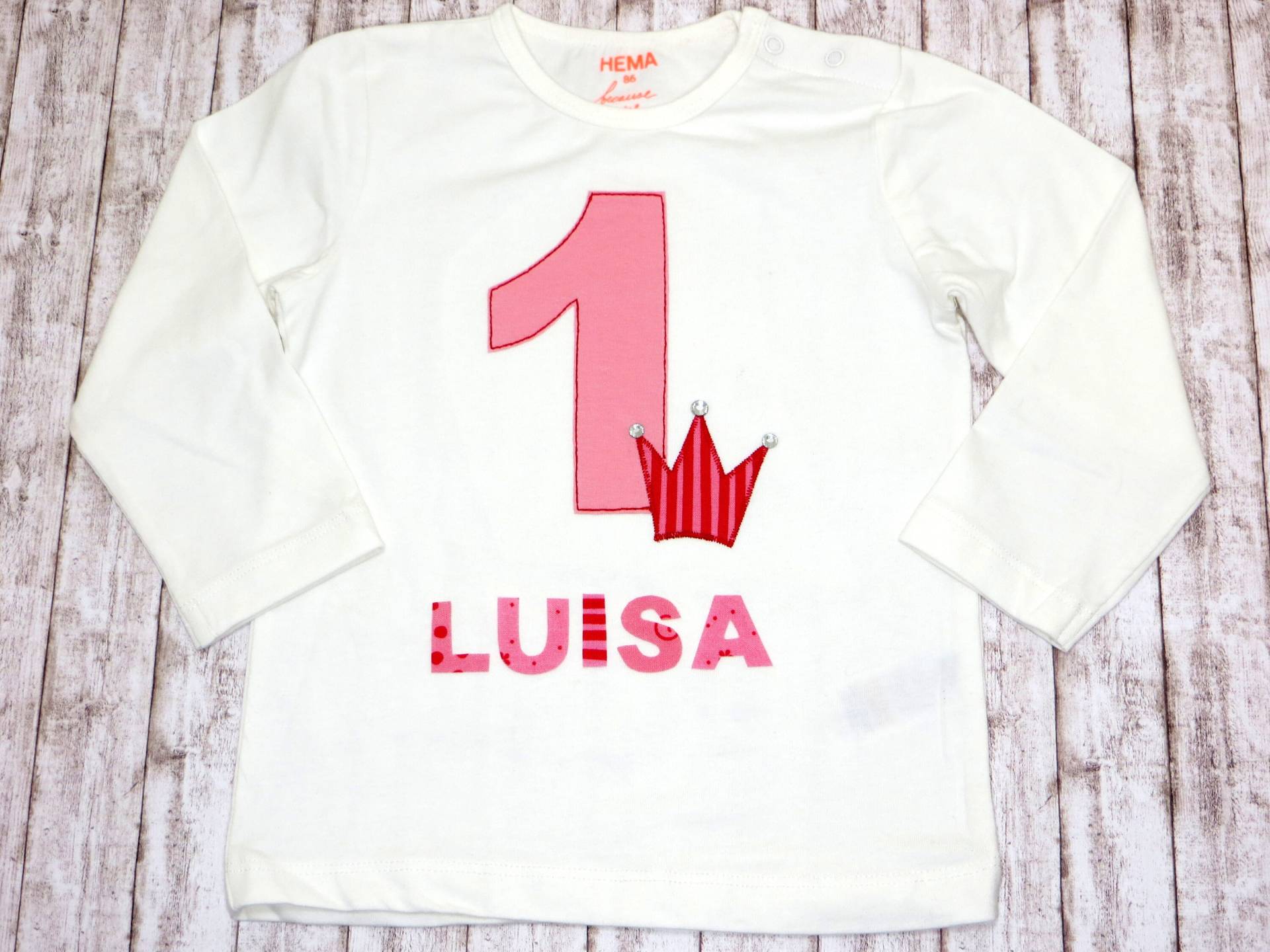 Geburtstagsshirt Prinzessin Mit Name, Großer Zahl Und Glitzersteinen von KLEiNERFiLZi