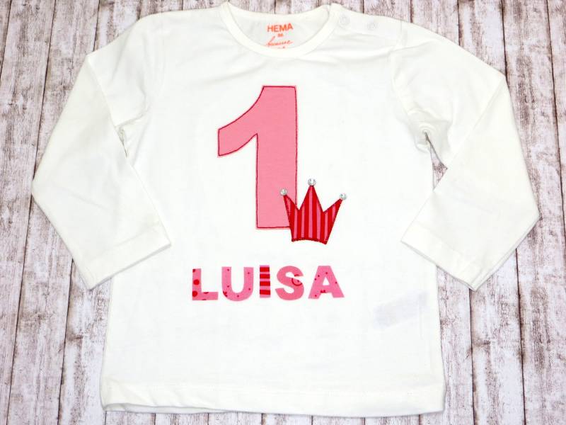 Geburtstagsshirt Prinzessin Mit Name, Großer Zahl Und Glitzersteinen von KLEiNERFiLZi