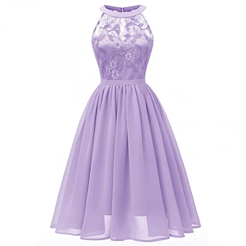 KLGR Abendkleider FüR Hochzeit Spitzenkleid äRmellos Vorne Kurz Hinten Lang Knielang Partykleid Prinzessin Kleid Damen Spitze Brautjungfernkleider Ballkleid MäDchen Cocktailkleid Chiffon, Z04lila, S von KLGR