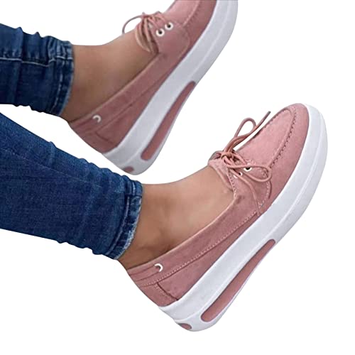 KLGR Freizeitschuhe Damen Einzelne Schuhe Plateau Loafers Flache mit Keilabsatz Damenschuhe Pumps Weichen Sohlen Bequem Walking Shoes Halbschuhe Slip-On Sportsschuhe Sommerschuhe, Rosa, 38 EU von KLGR