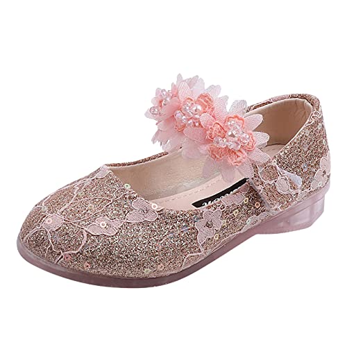 KLGR Kinder Prinzessin Schuhe Abendschuhe MäDchen Party Tanzschuhe Blumen Perle Kleid Hochzeitsschuhe Festliche Uniformschuhe Cosplay Geburtstag Einzelne Pumps, Rosa, 28 EU von KLGR