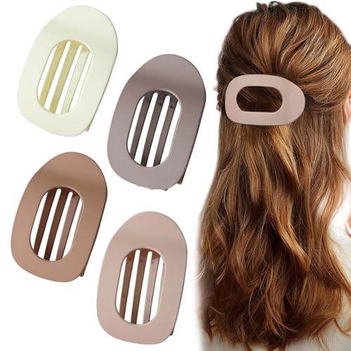 KLINNA 4 Stück Flache Haarklammern, Flat Claw Clip für Damen mit Gebogenem Design, Ideal zum Liegen & Autofahren, Starker Halt Seitliche Haarspange für Dickes und Dünnes Haar（Neutral Matte） von KLINNA