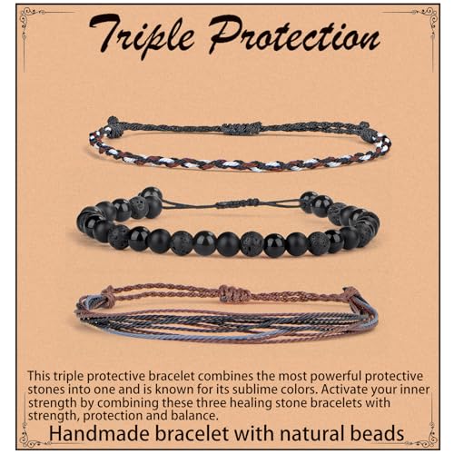 KLIYBGTHIJTP Heil-Armbänder, 6 mm, mattschwarzer Onyx, schwarze Perlenarmbänder für Männer und Frauen, mit 2 größenverstellbaren Armbändern, 6 mm, Stein von KLIYBGTHIJTP