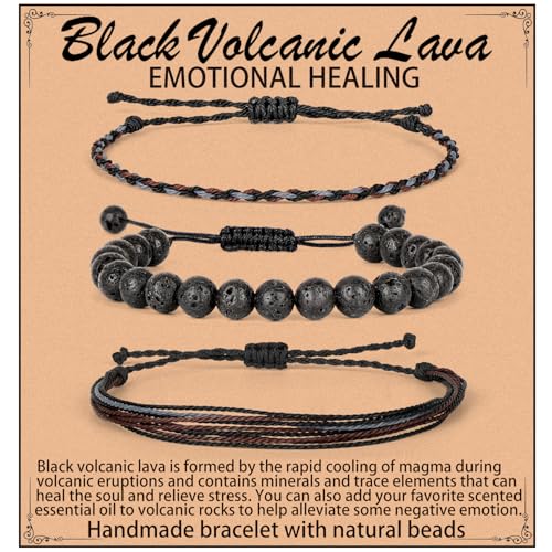 KLIYBGTHIJTP Heil-Armbänder, 6 mm, mattschwarzer Onyx, schwarze Perlenarmbänder für Männer und Frauen, mit 2 größenverstellbaren Armbändern, 6 mm, Stein von KLIYBGTHIJTP