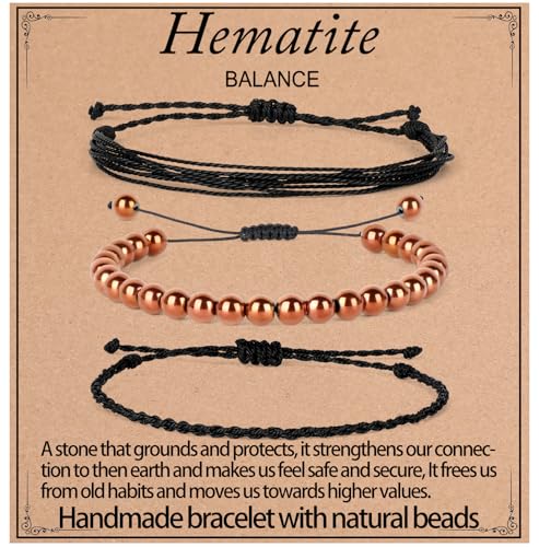 KLIYBGTHIJTP Heil-Armbänder, 6 mm, mattschwarzer Onyx, schwarze Perlenarmbänder für Männer und Frauen, mit 2 größenverstellbaren Armbändern, 8 mm, Stein von KLIYBGTHIJTP