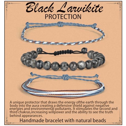 KLIYBGTHIJTP Heil-Armbänder, 6 mm, mattschwarzer Onyx, schwarze Perlenarmbänder für Männer und Frauen, mit 2 größenverstellbaren Armbändern, 8 mm, Stein von KLIYBGTHIJTP