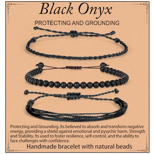 KLIYBGTHIJTP Heil-Armbänder, 6 mm, mattschwarzer Onyx, schwarze Perlenarmbänder für Männer und Frauen, mit 2 größenverstellbaren Armbändern, 8 mm, Stein von KLIYBGTHIJTP