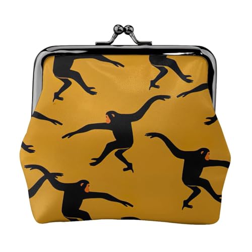 Black Gibbon Affe Print Exquisite Kiss Lock Wallet Compact Versatile Women Coin Purse Small Zipper Pouch von KLJnmbb