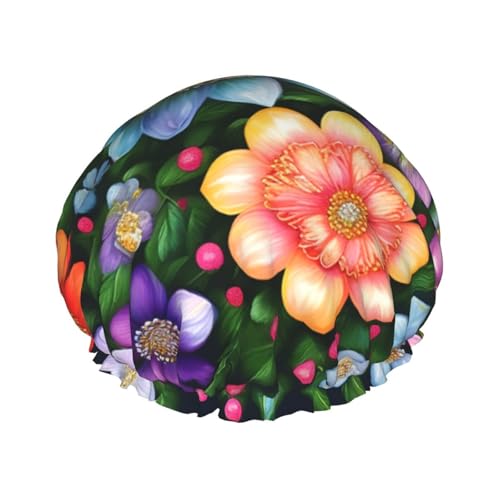 Duschhaube mit Blumen-Diamant-Gemälden, leicht, für Damen und Herren, wiederverwendbar, weicher Hut und Badehaarkappe von KLJnmbb