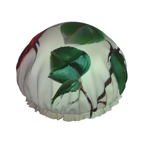 Duschhaube mit rotem Rosenbild, leicht, für Damen und Herren, wiederverwendbar, weicher Hut und Badehaarkappe von KLJnmbb