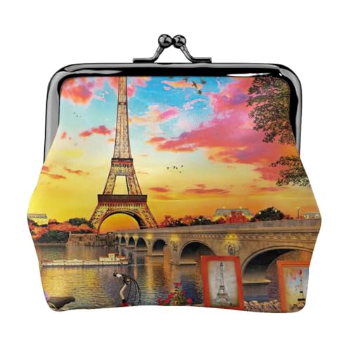 Eiffelturm Paris Print Exquisite Kusslock-Geldbörse Kompakt Vielseitig Damen Münzbörse Kleine Reißverschlusstasche von KLJnmbb