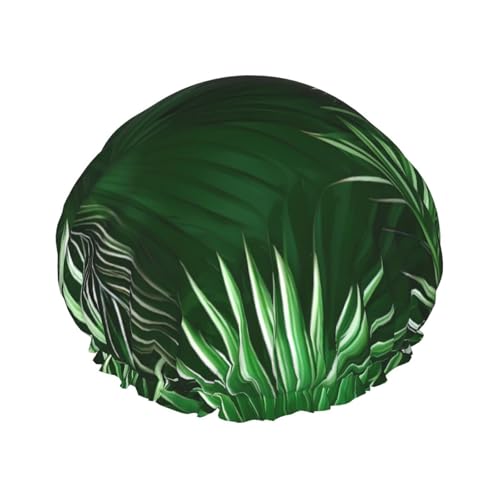 Grüne Blätter der Palme, tropische Pflanzen, Druck, leichte Duschhaube für Damen und Herren, wiederverwendbarer Hut, weicher Hut und Badehaarkappe von KLJnmbb