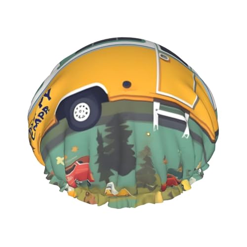 Happy Bus Camper Print Leichte Duschhaube für Damen und Herren Wiederverwendbare Mütze Weiche Mütze und Badehaarkappe von KLJnmbb