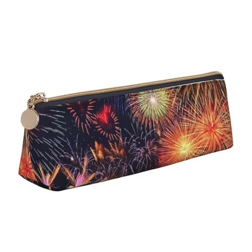 KLJnmbb Elegantes Federmäppchen mit Feuerwerks-Aufdruck, großes Fassungsvermögen, dreieckige Tasche mit Reißverschluss für Schreibwerkzeuge von KLJnmbb