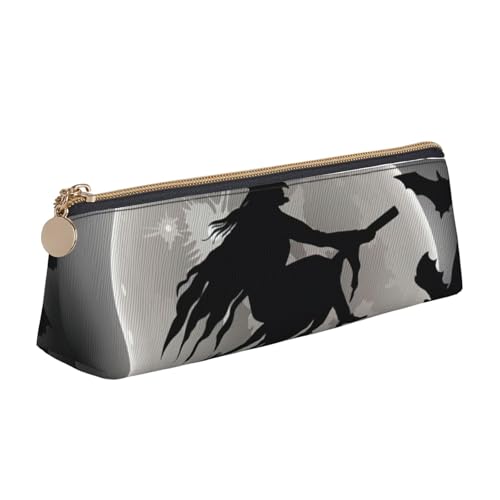 KLJnmbb Elegantes Federmäppchen mit Halloween-Hexen-Druck, großes Fassungsvermögen, dreieckige Tasche mit Reißverschluss für Schreibwerkzeuge von KLJnmbb