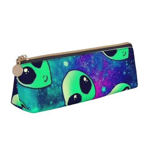 KLJnmbb Elegantes Federmäppchen mit grünem Alien-Druck, großes Fassungsvermögen, dreieckige Tasche mit Reißverschluss für Schreibwerkzeuge von KLJnmbb